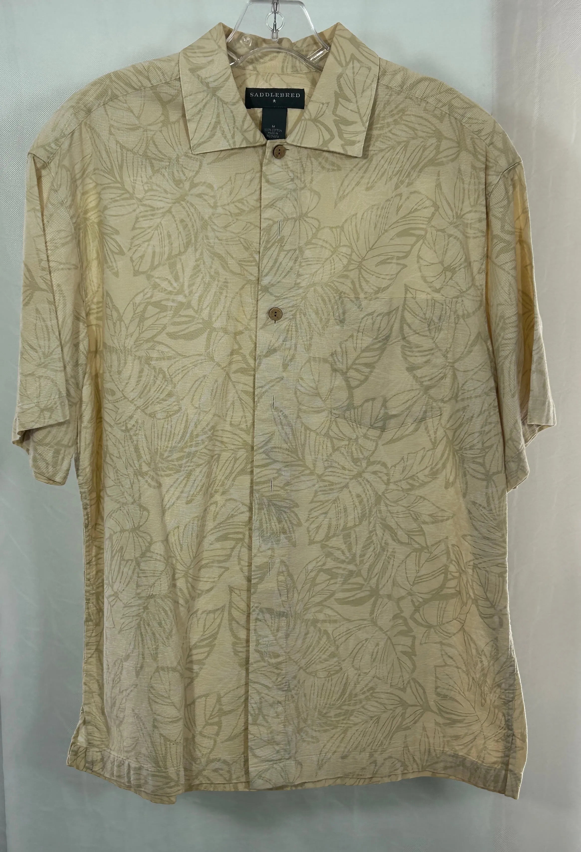 Saddlebred Men's Tropical Leaf Print Button-Up Shirt Size M 100% Cotton Casual Short Sleeve