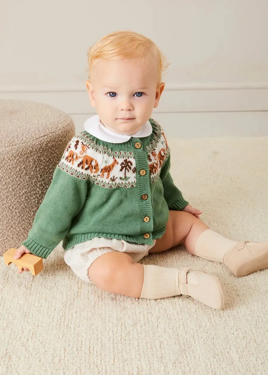 Safari Intarsia Cardigan in Green (6mths-6yrs)
