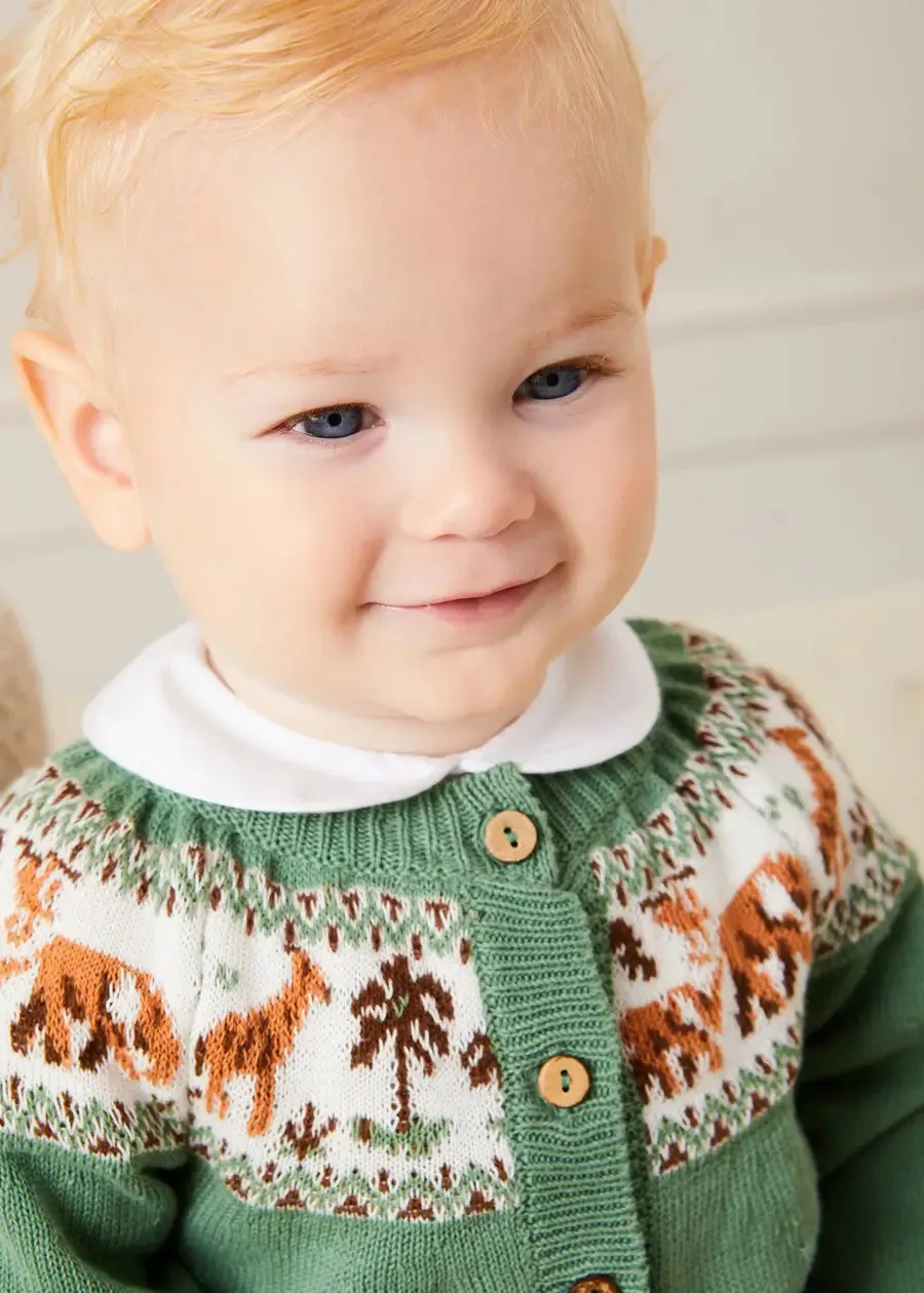 Safari Intarsia Cardigan in Green (6mths-6yrs)