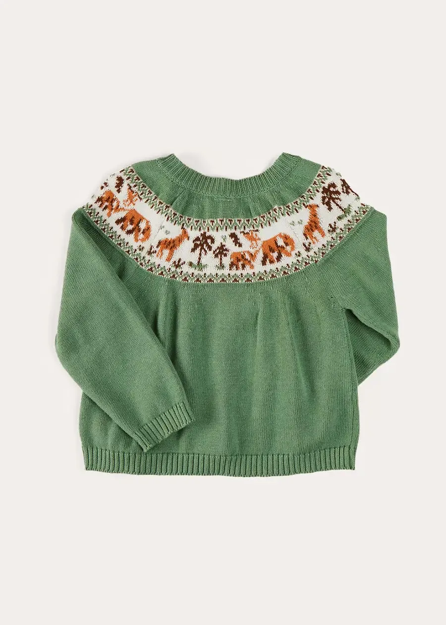 Safari Intarsia Cardigan in Green (6mths-6yrs)