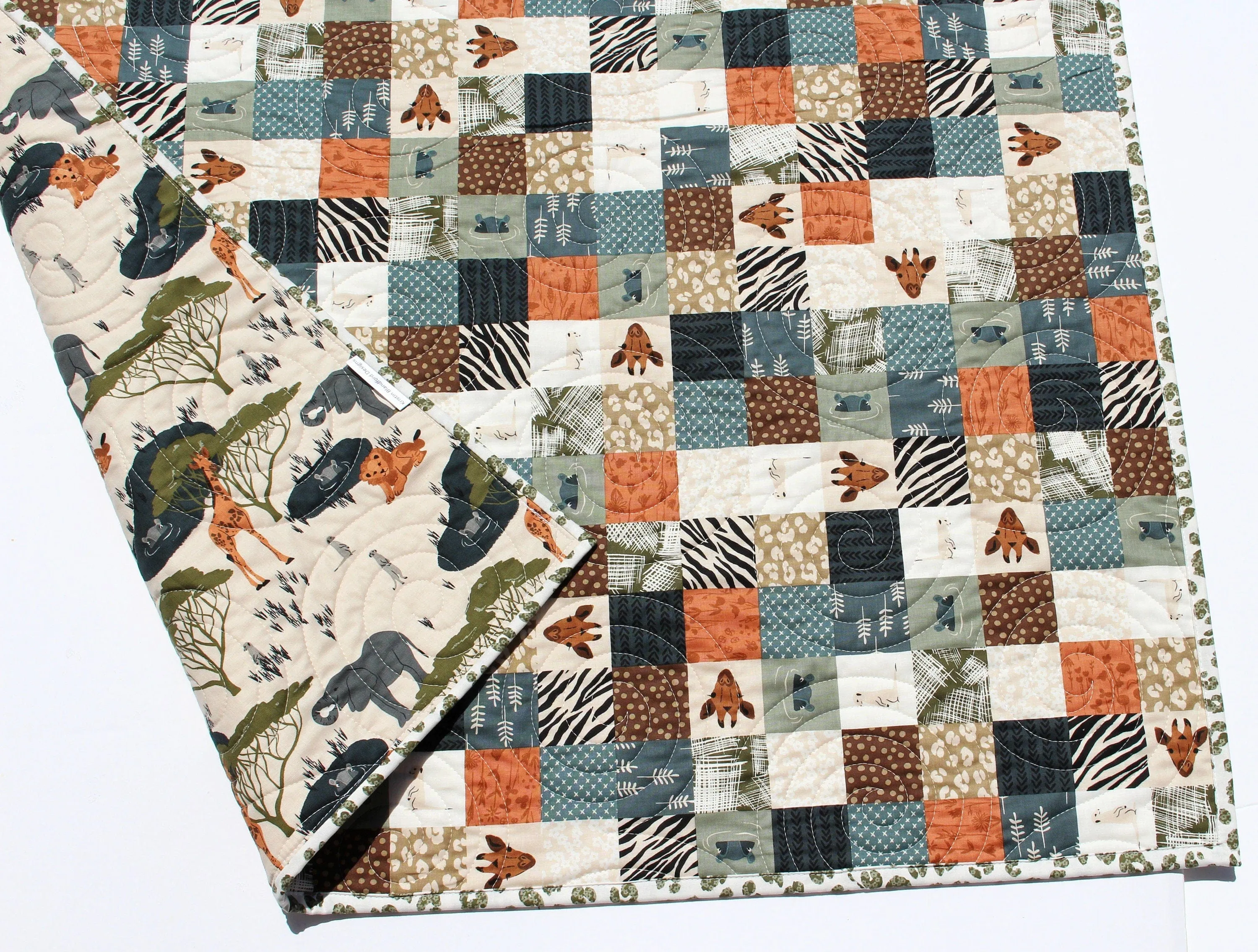 Safari Quilt Nursery Boy or Girl Bedding Jungle Baby Quilt Crib Blanket Crib The Waterhole Safari Animals Giraffes Elephants Lions Hippos