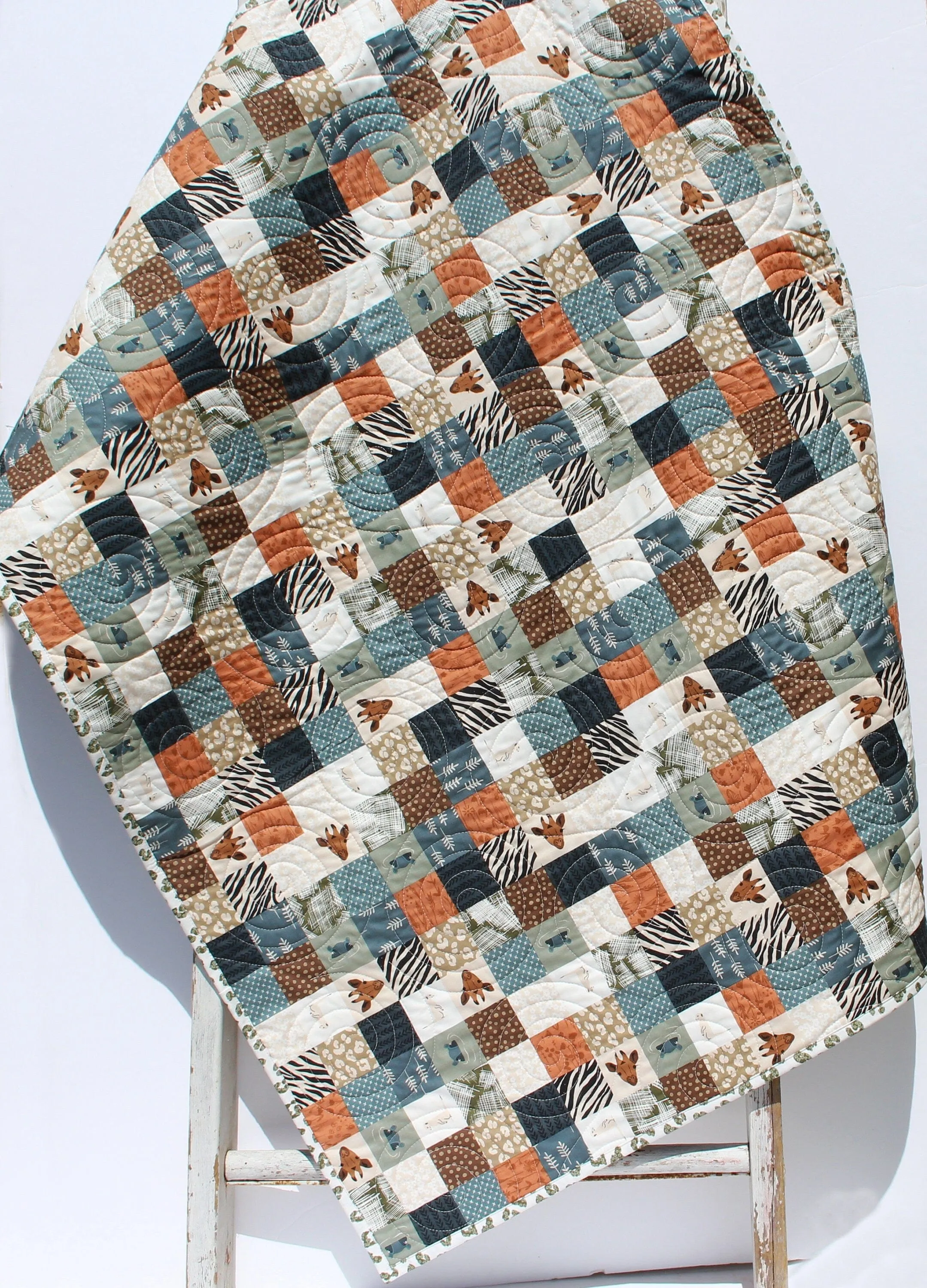 Safari Quilt Nursery Boy or Girl Bedding Jungle Baby Quilt Crib Blanket Crib The Waterhole Safari Animals Giraffes Elephants Lions Hippos