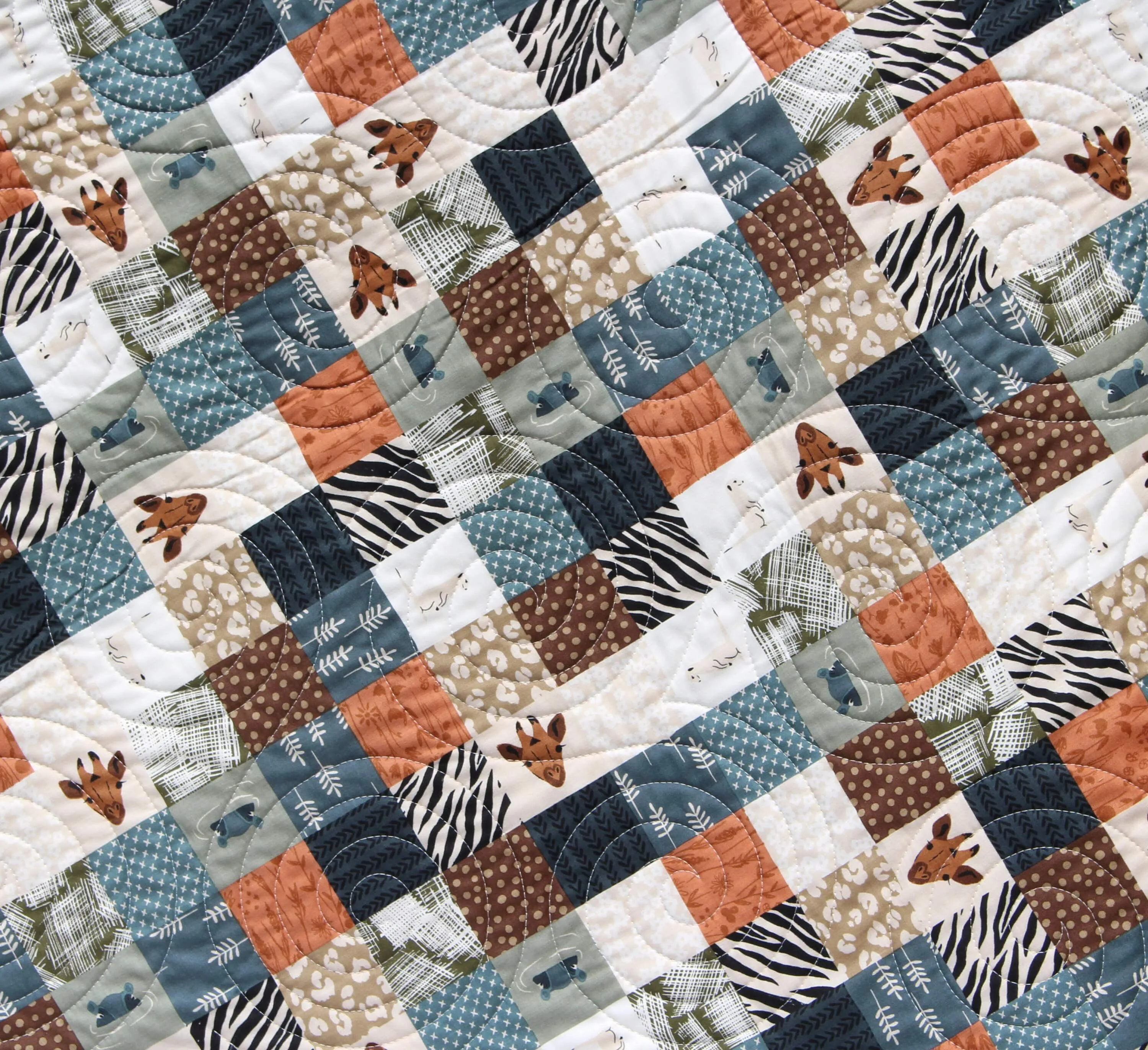 Safari Quilt Nursery Boy or Girl Bedding Jungle Baby Quilt Crib Blanket Crib The Waterhole Safari Animals Giraffes Elephants Lions Hippos