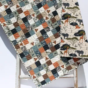 Safari Quilt Nursery Boy or Girl Bedding Jungle Baby Quilt Crib Blanket Crib The Waterhole Safari Animals Giraffes Elephants Lions Hippos