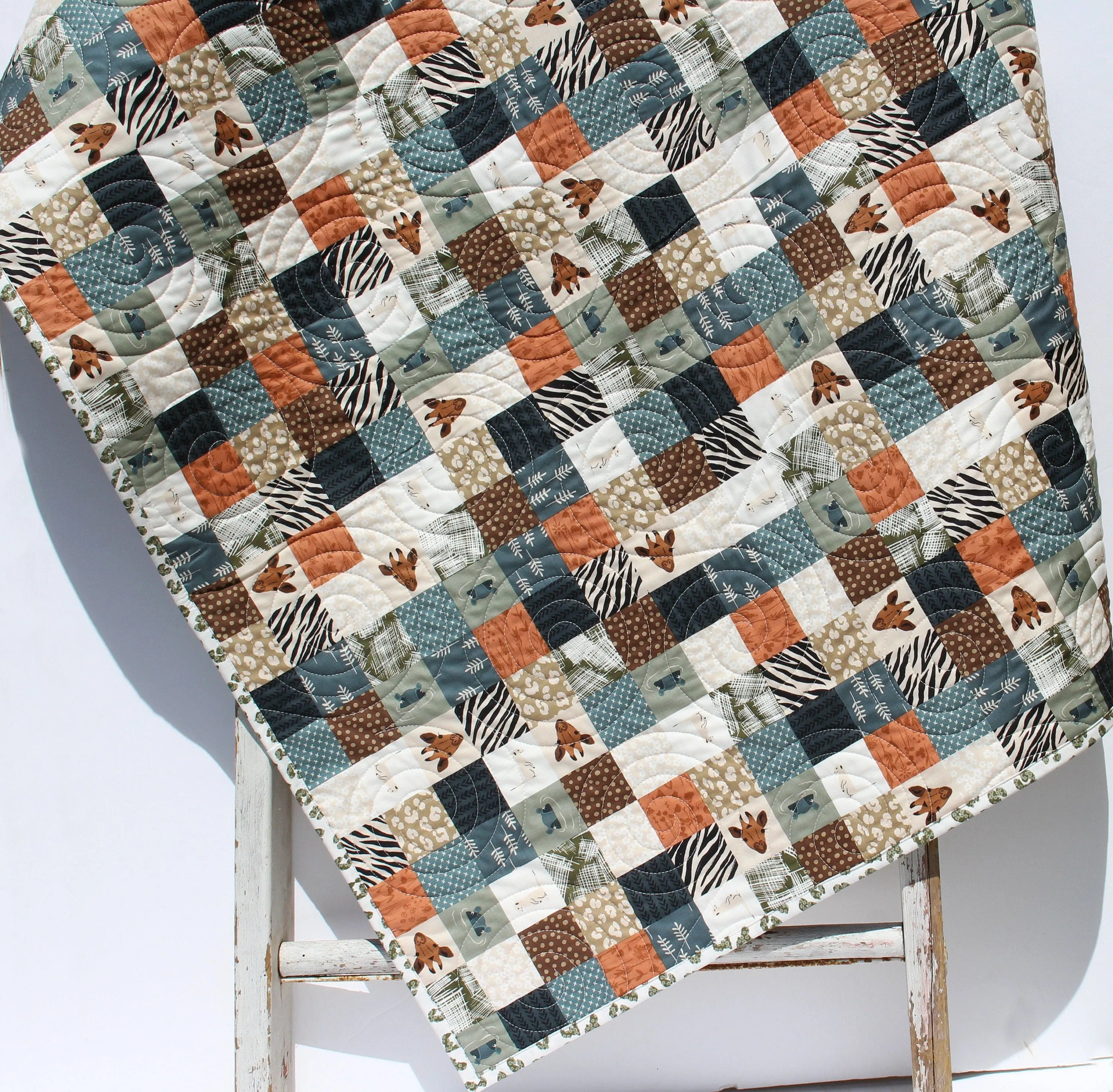 Safari Quilt Nursery Boy or Girl Bedding Jungle Baby Quilt Crib Blanket Crib The Waterhole Safari Animals Giraffes Elephants Lions Hippos