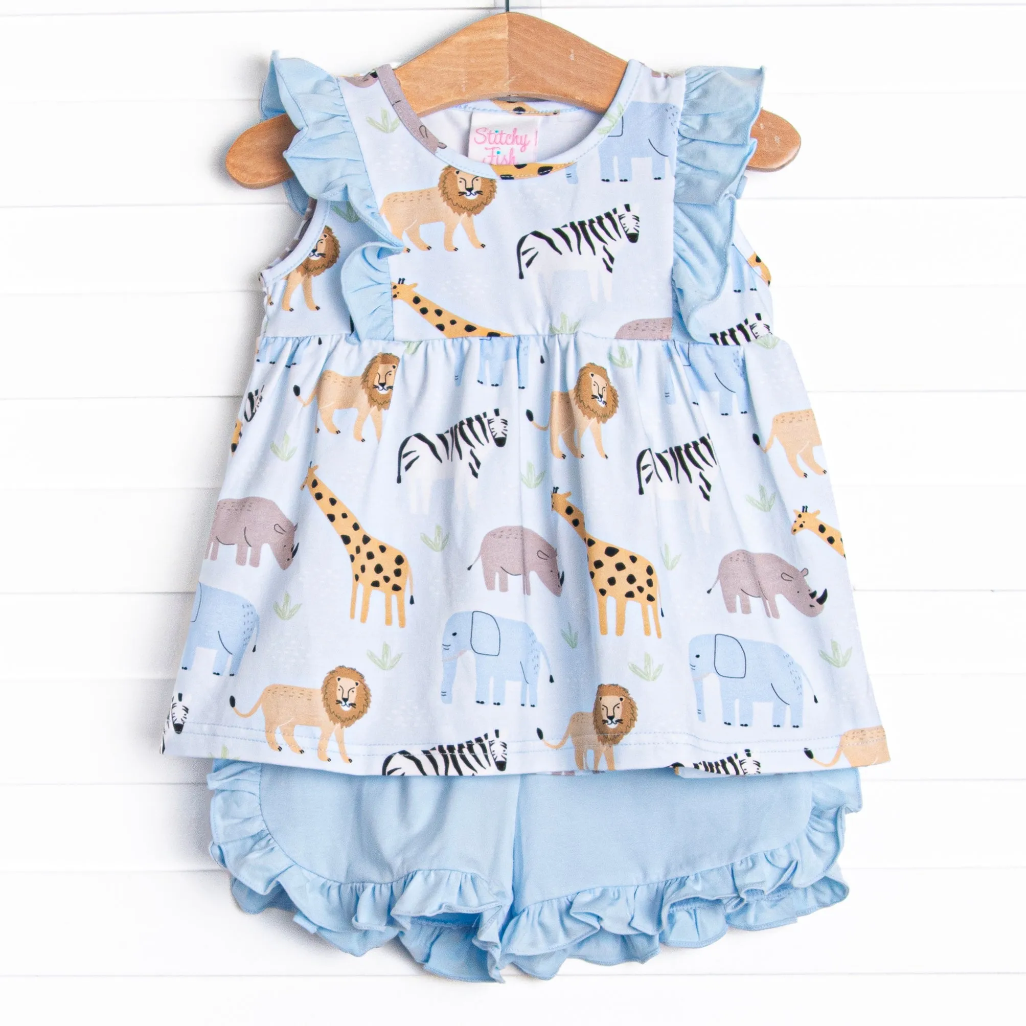 Safari Summer Ruffle Short Set, Blue