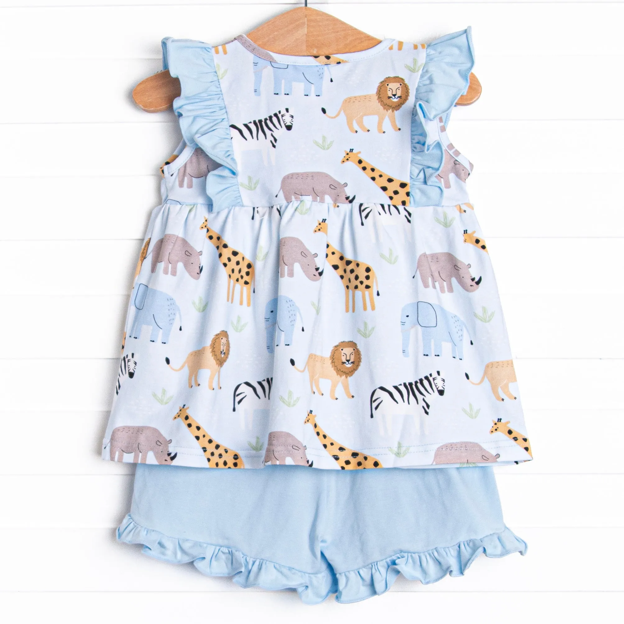 Safari Summer Ruffle Short Set, Blue