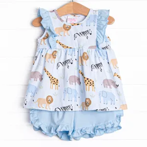 Safari Summer Ruffle Short Set, Blue