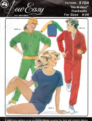 Sew Easy 510 A Womens Mens UNISEX Tracksuit T Shirt & Shorts 1990s Vintage Sewing Pattern Size 8 - 26 UNCUT Factory Folded