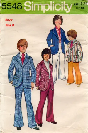 Simplicity 5548 Boys Wide Lapel Pants Suit 1970s Vintage Sewing Pattern Size 8 UNCUT Factory Folded