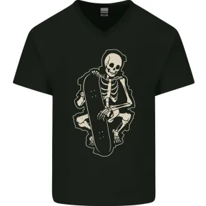 Skater Skeleton Skateboard Skateboarding Mens V-Neck Cotton T-Shirt