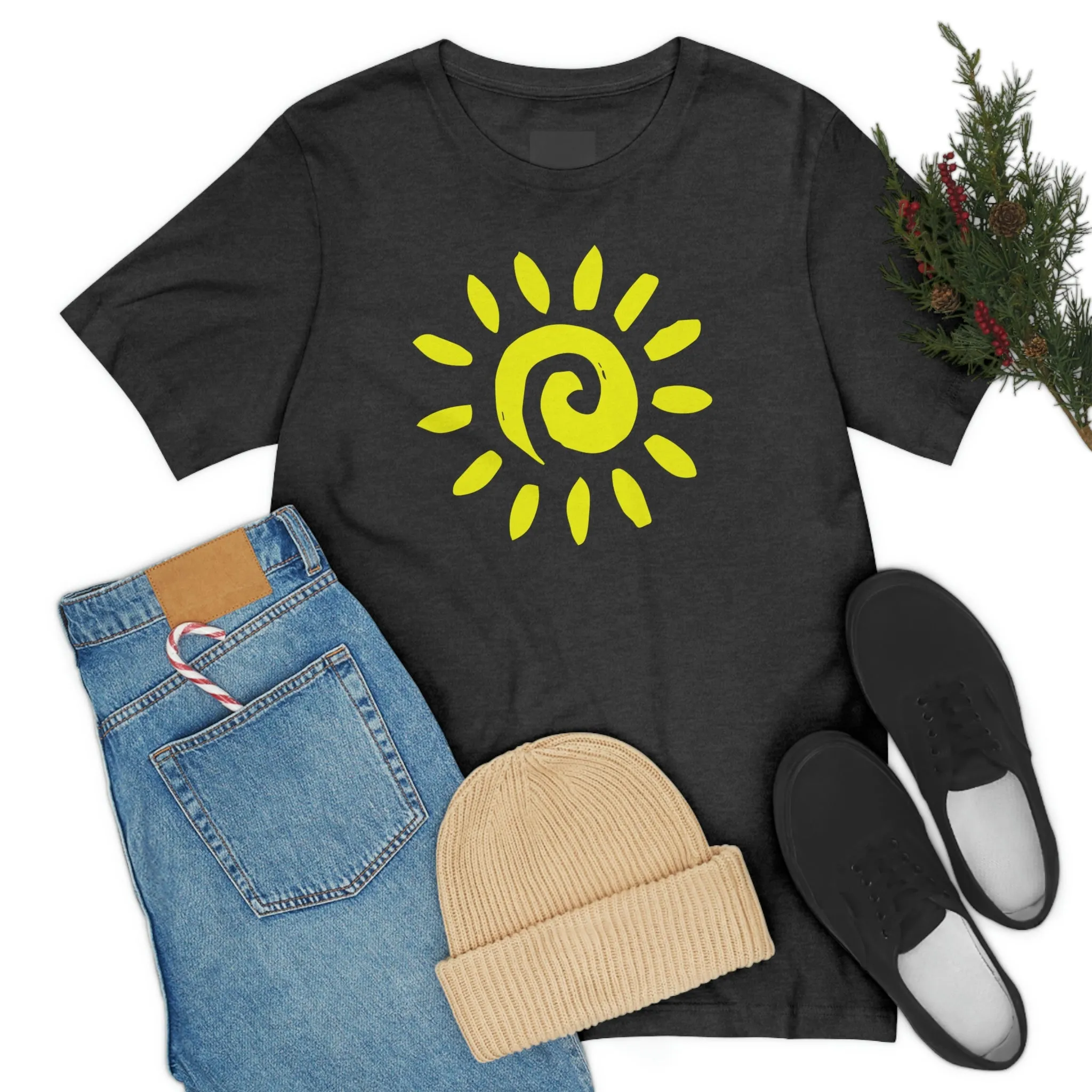 Spiral Yellow Sun Short Sleeve T-Shirt, Sun Rays Tee