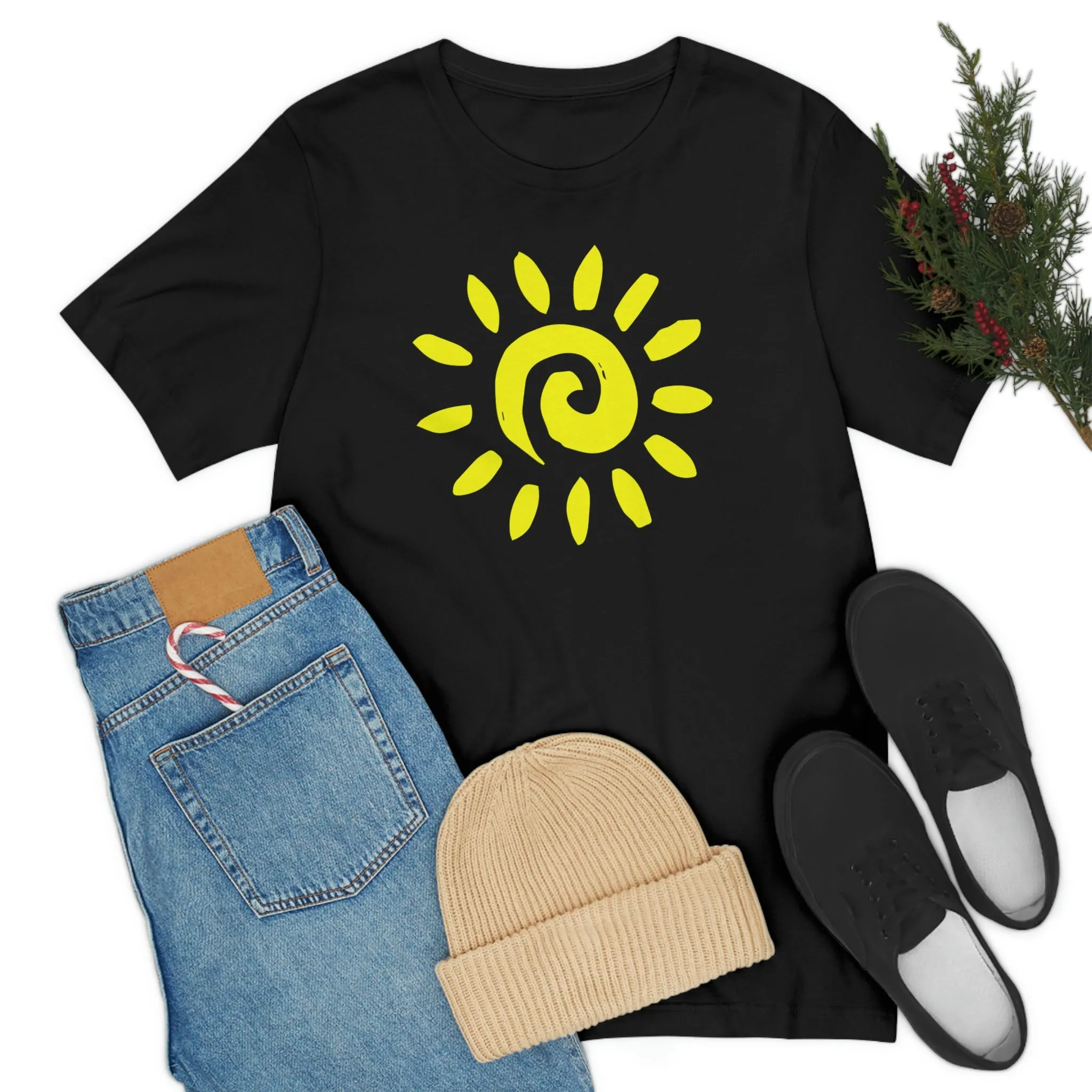 Spiral Yellow Sun Short Sleeve T-Shirt, Sun Rays Tee