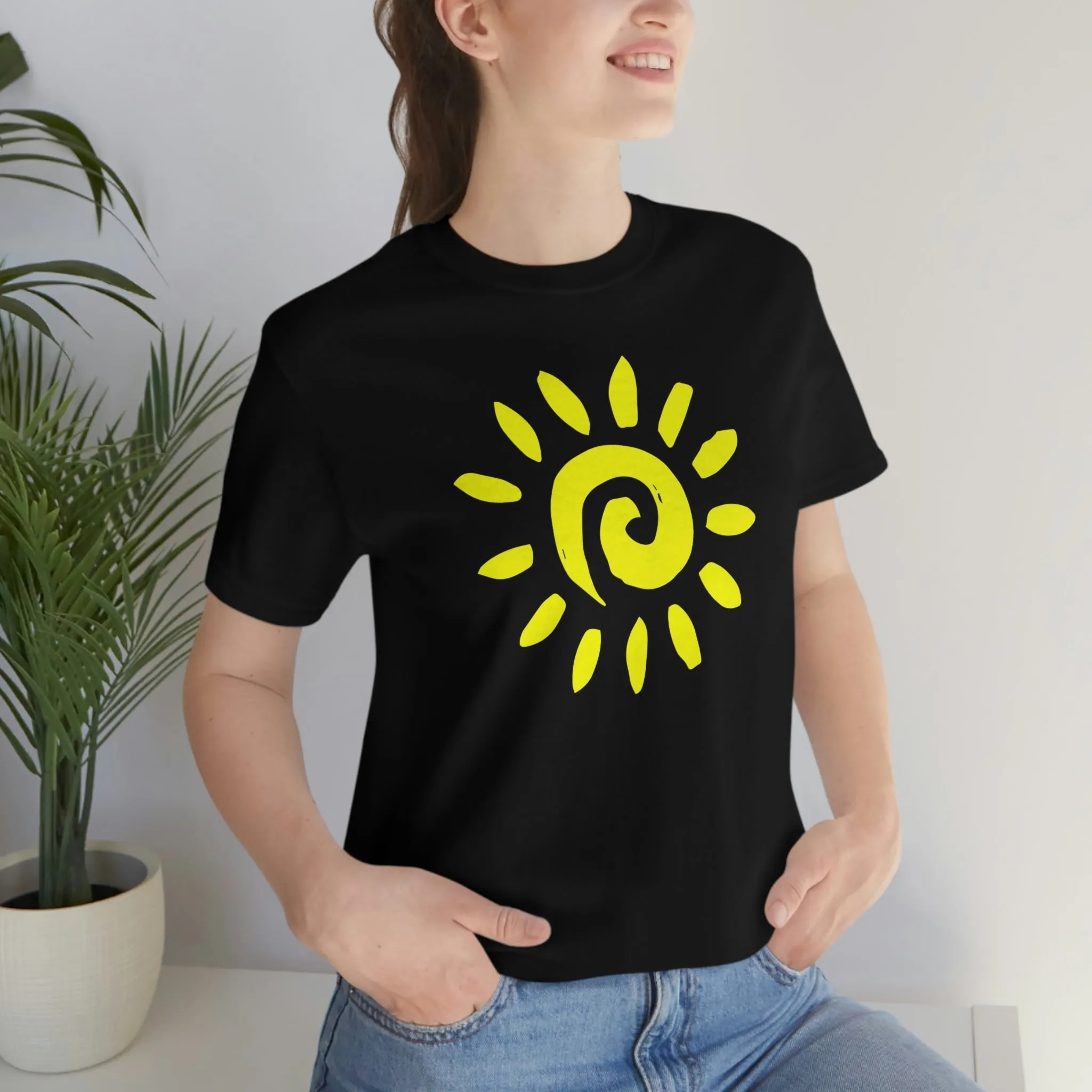 Spiral Yellow Sun Short Sleeve T-Shirt, Sun Rays Tee