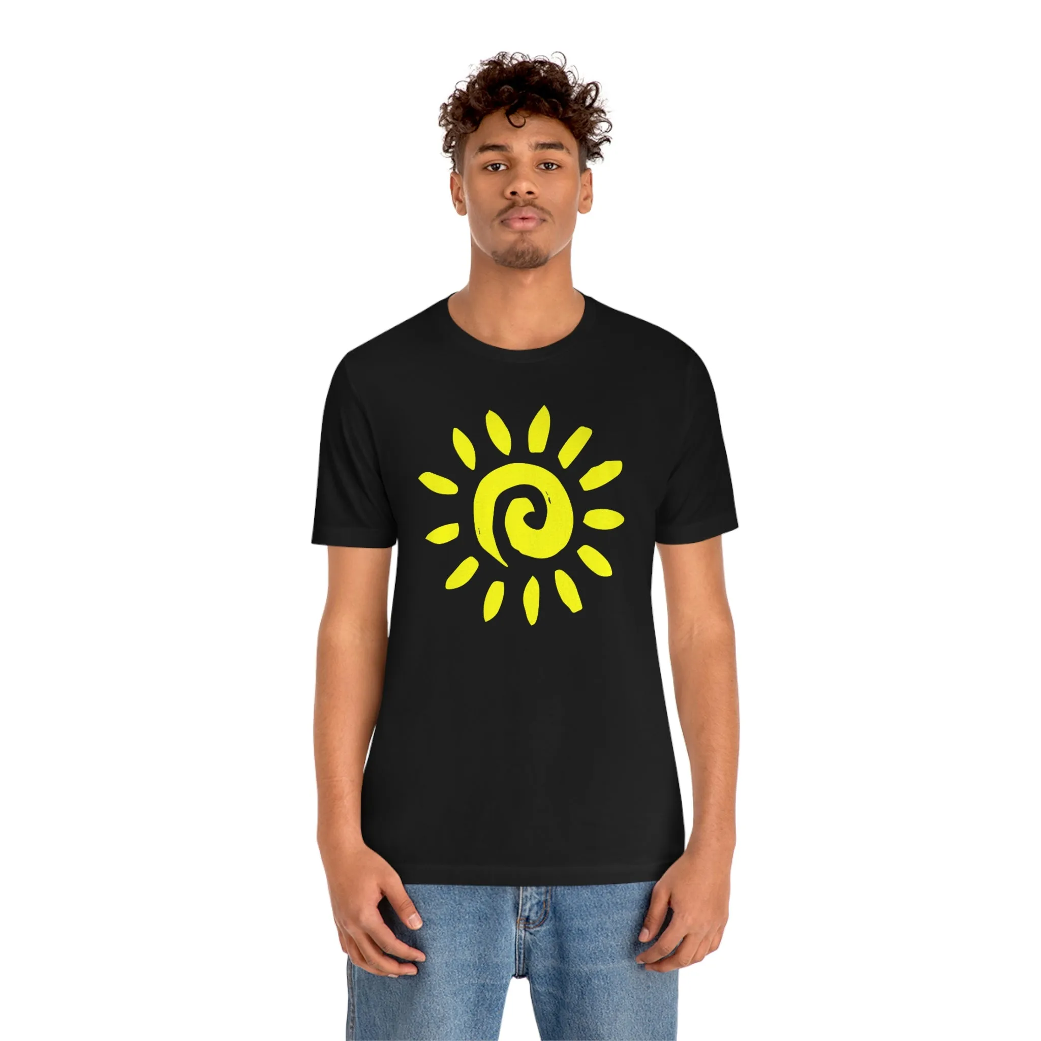 Spiral Yellow Sun Short Sleeve T-Shirt, Sun Rays Tee