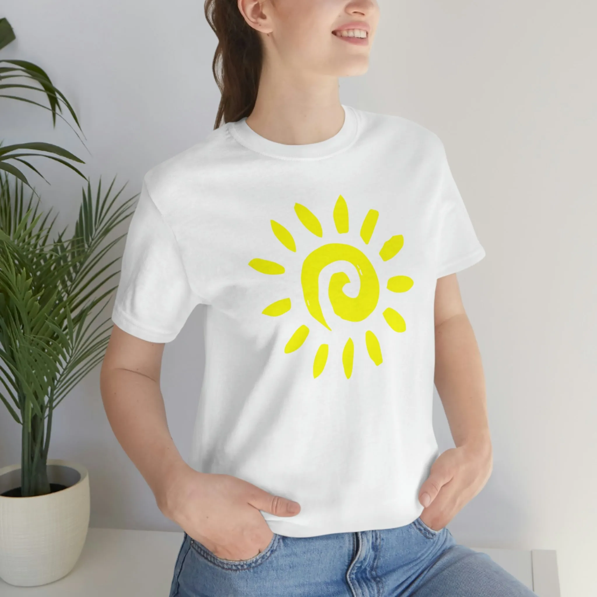 Spiral Yellow Sun Short Sleeve T-Shirt, Sun Rays Tee