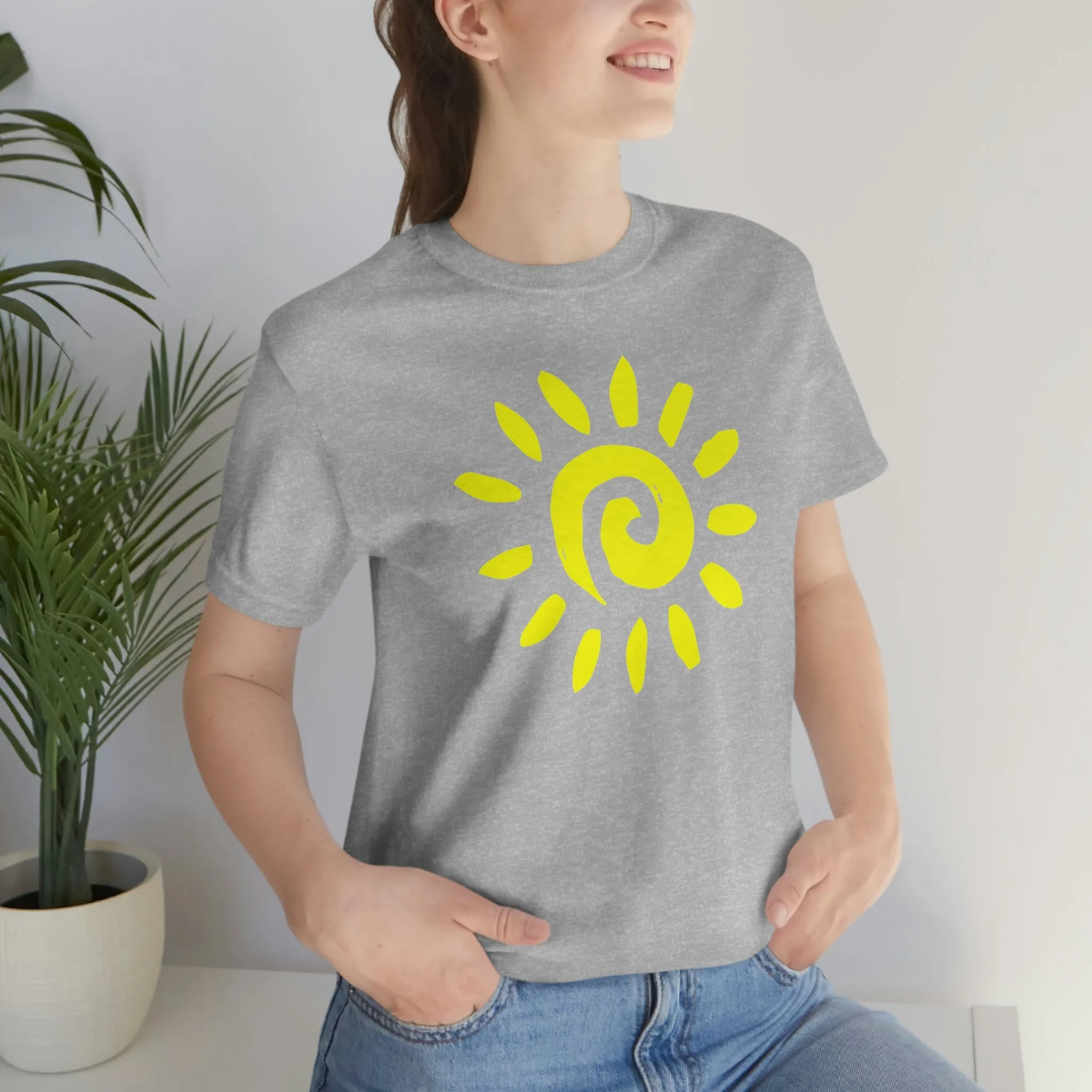 Spiral Yellow Sun Short Sleeve T-Shirt, Sun Rays Tee