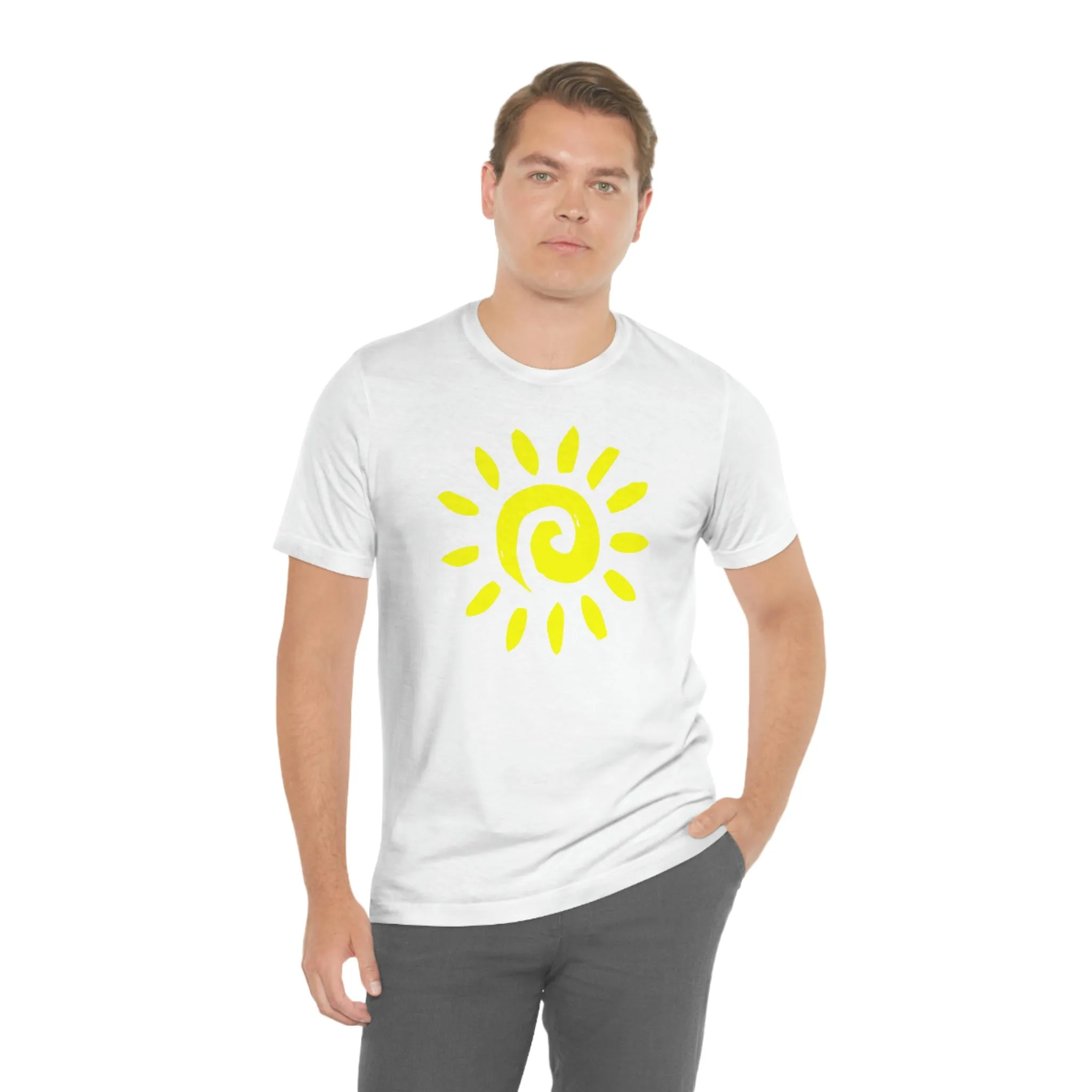 Spiral Yellow Sun Short Sleeve T-Shirt, Sun Rays Tee