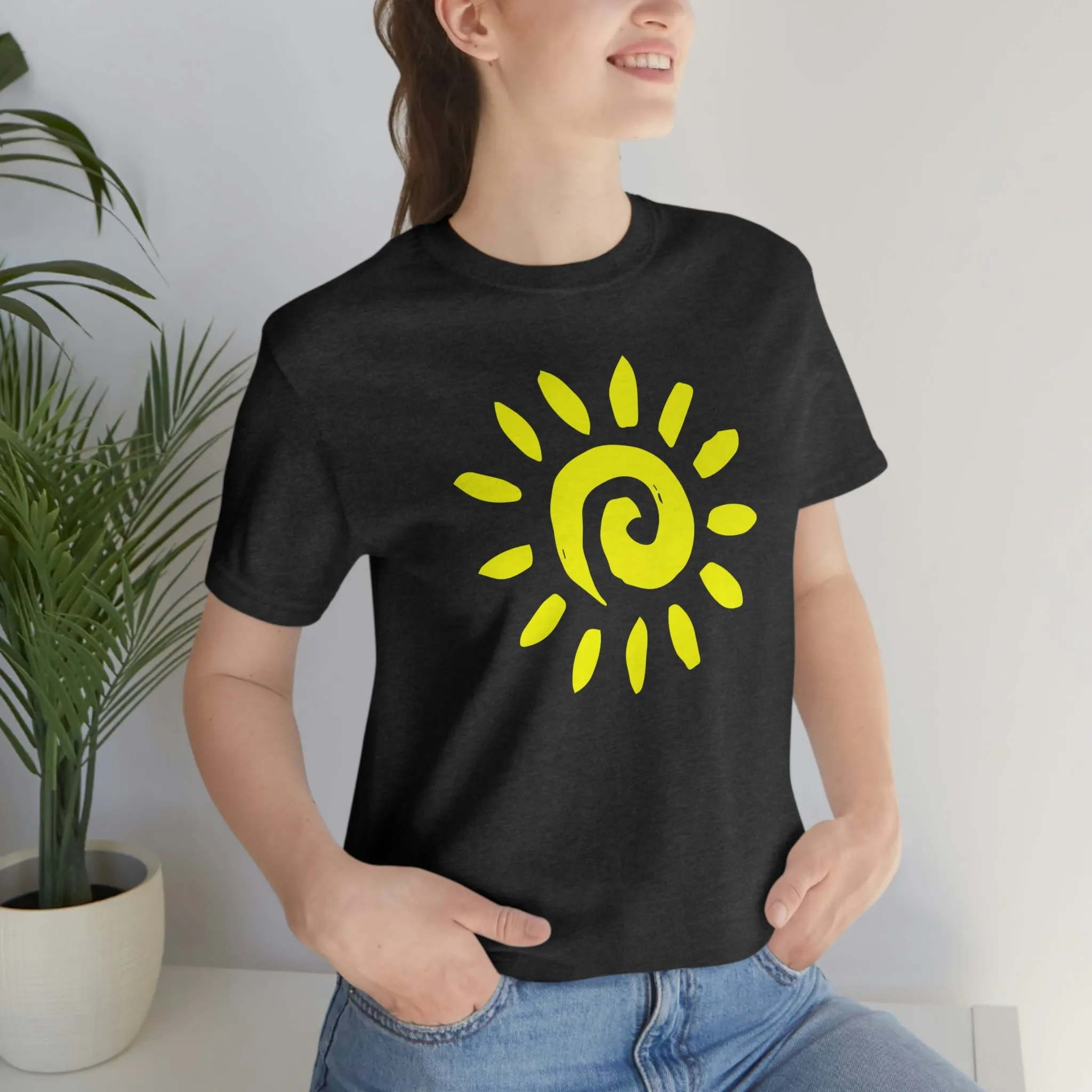 Spiral Yellow Sun Short Sleeve T-Shirt, Sun Rays Tee