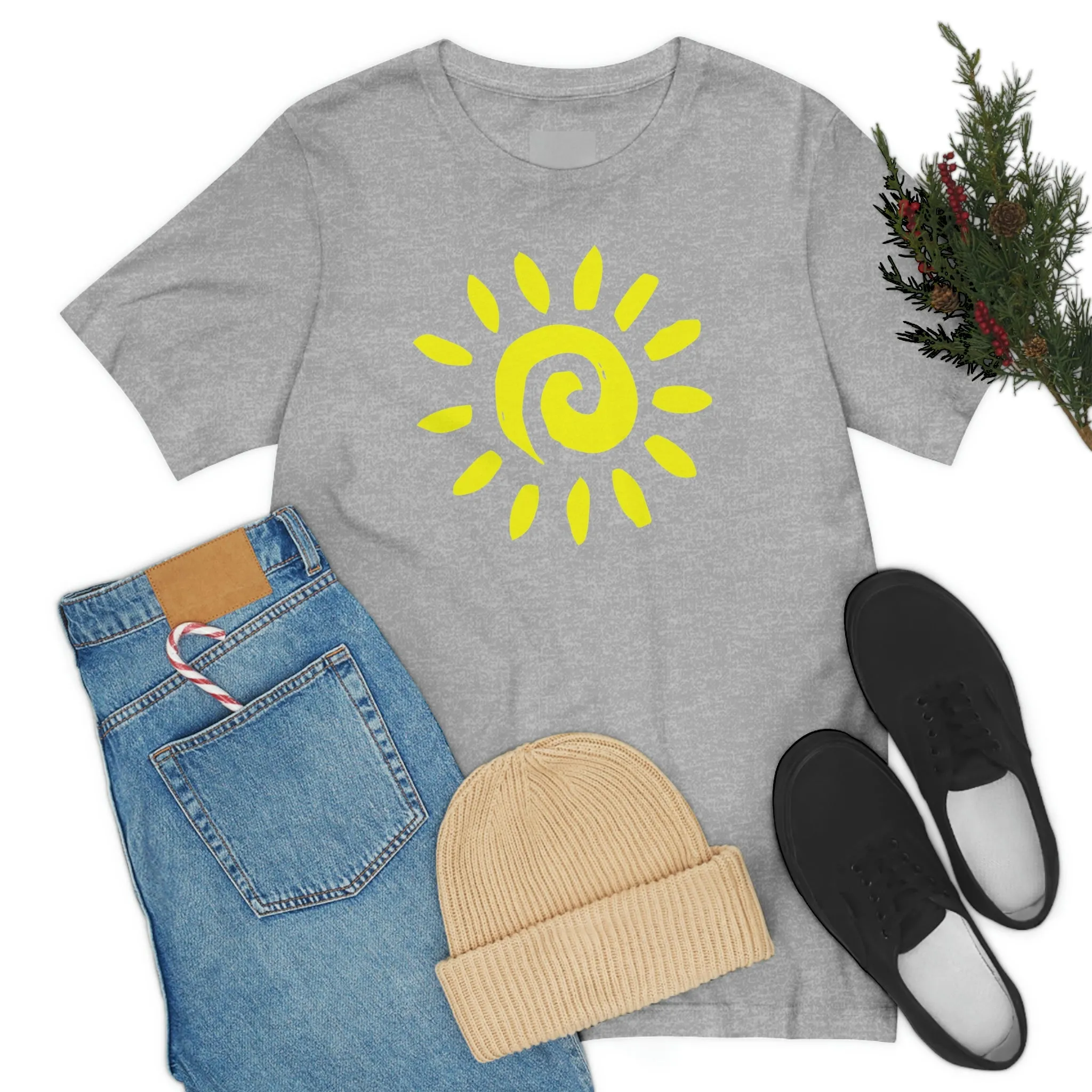 Spiral Yellow Sun Short Sleeve T-Shirt, Sun Rays Tee