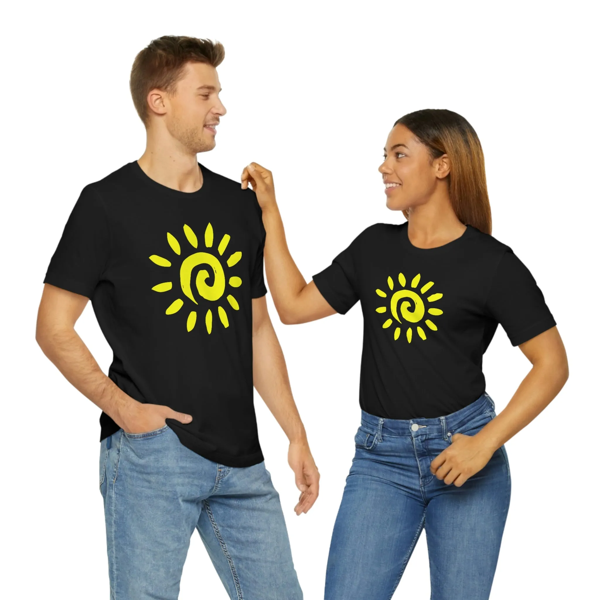 Spiral Yellow Sun Short Sleeve T-Shirt, Sun Rays Tee