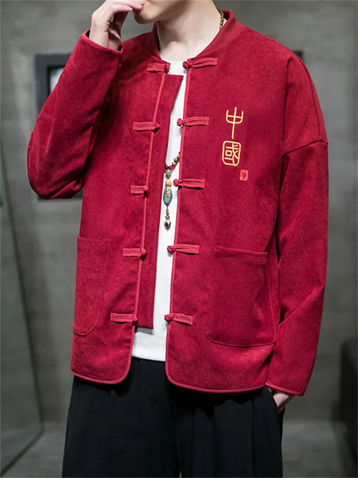 Spring Autumn Men's Chinese Style Large Size Embroidered Jackets