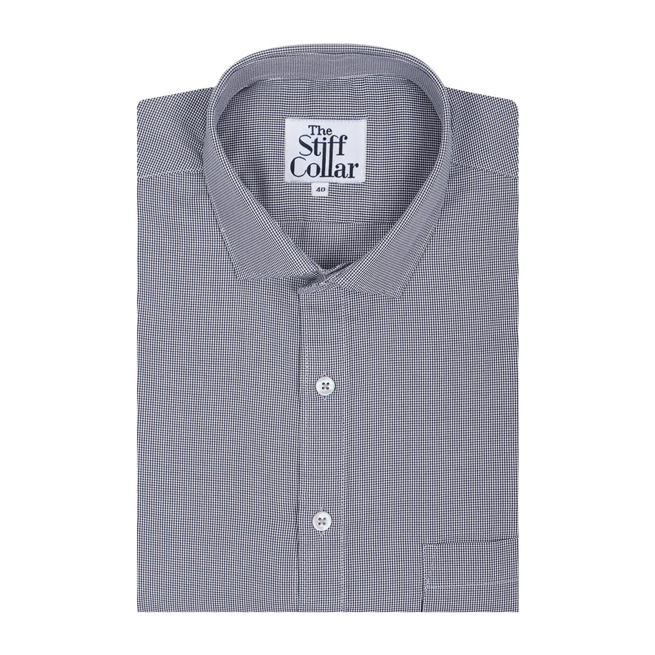 Steel Grey Houndstooth Regular Fit Cotton Shirt
