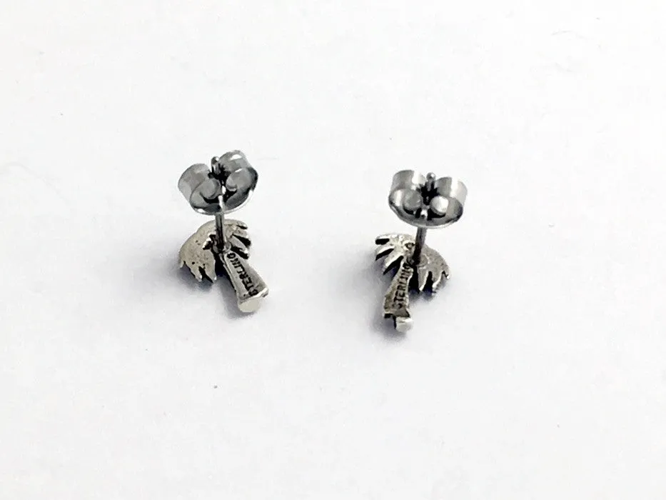 Sterling Silver & Surgical Steel palm tree stud earrings-beach, tropics, palms