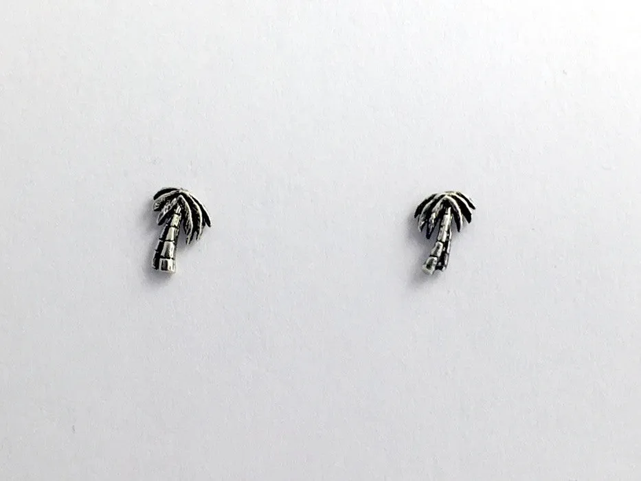 Sterling Silver & Surgical Steel palm tree stud earrings-beach, tropics, palms