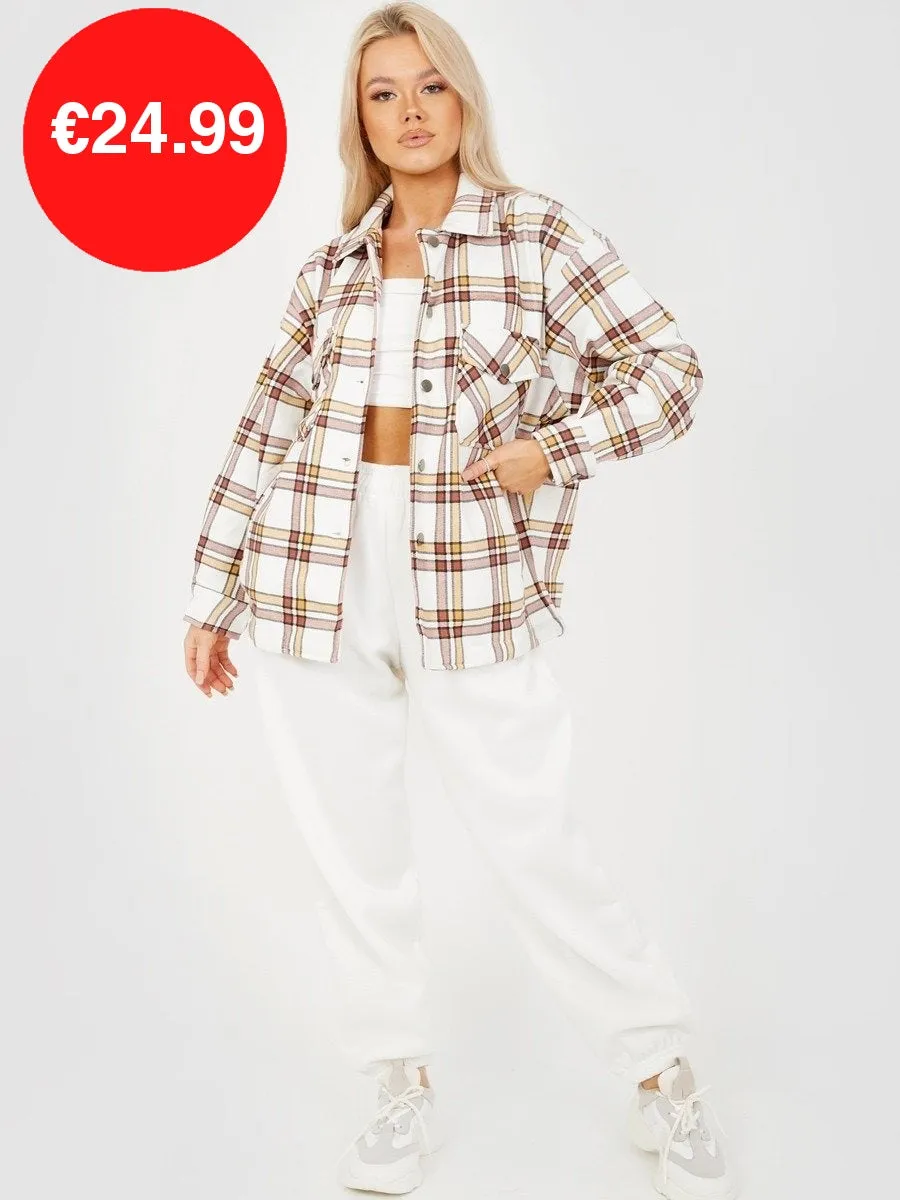 Stone Oversized Checked Shirt Jacket