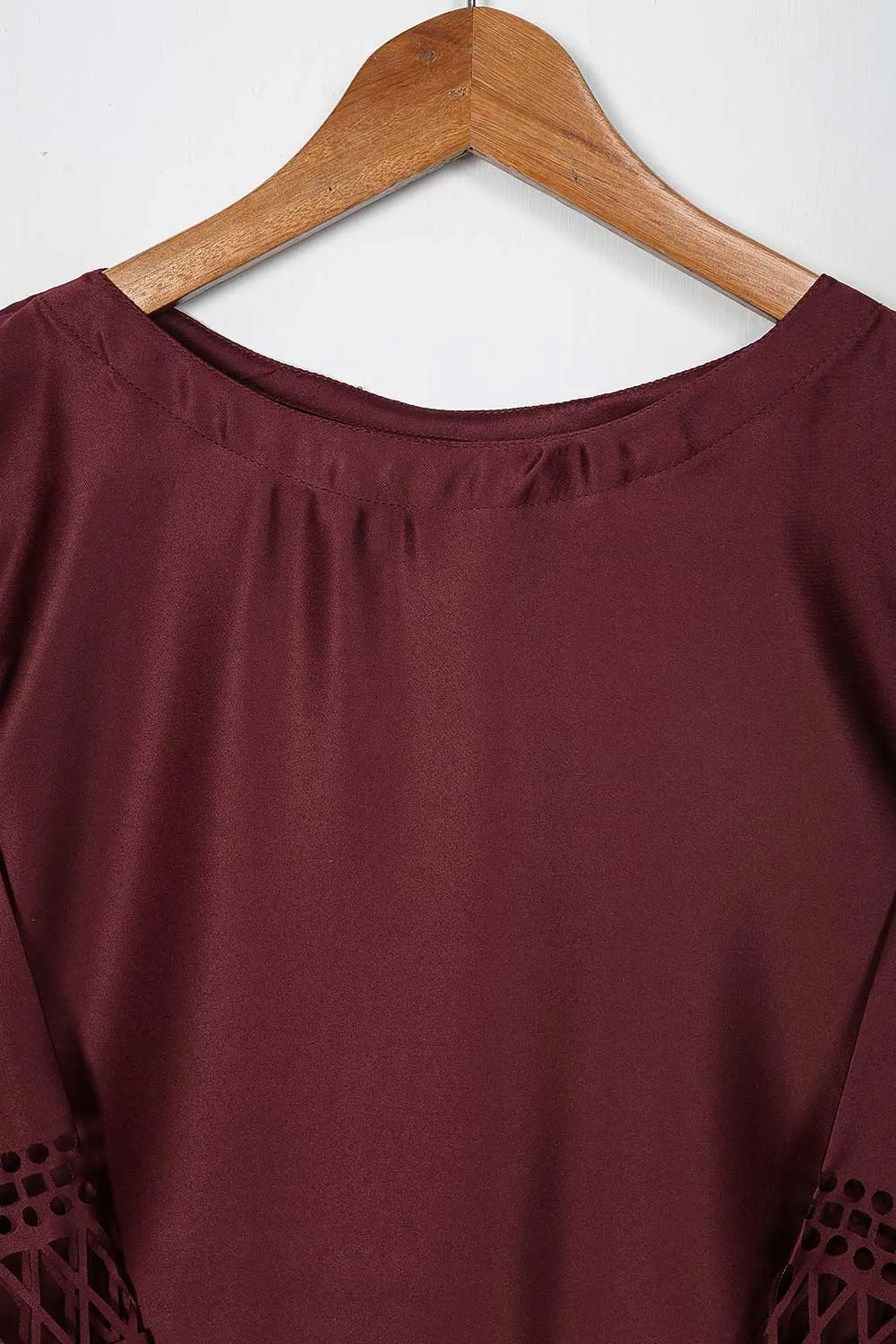 STP-074C-Maroon - 2Pc Silk Laser Cutwork With Silk Trouser