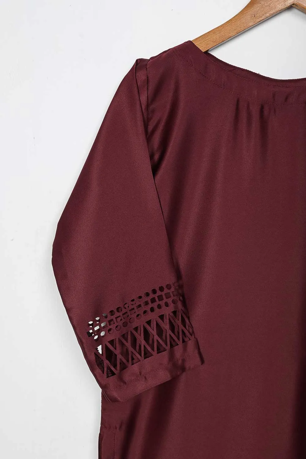STP-074C-Maroon - 2Pc Silk Laser Cutwork With Silk Trouser