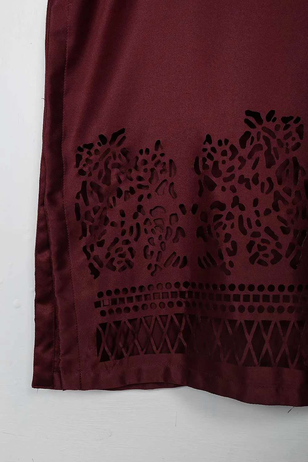 STP-074C-Maroon - 2Pc Silk Laser Cutwork With Silk Trouser
