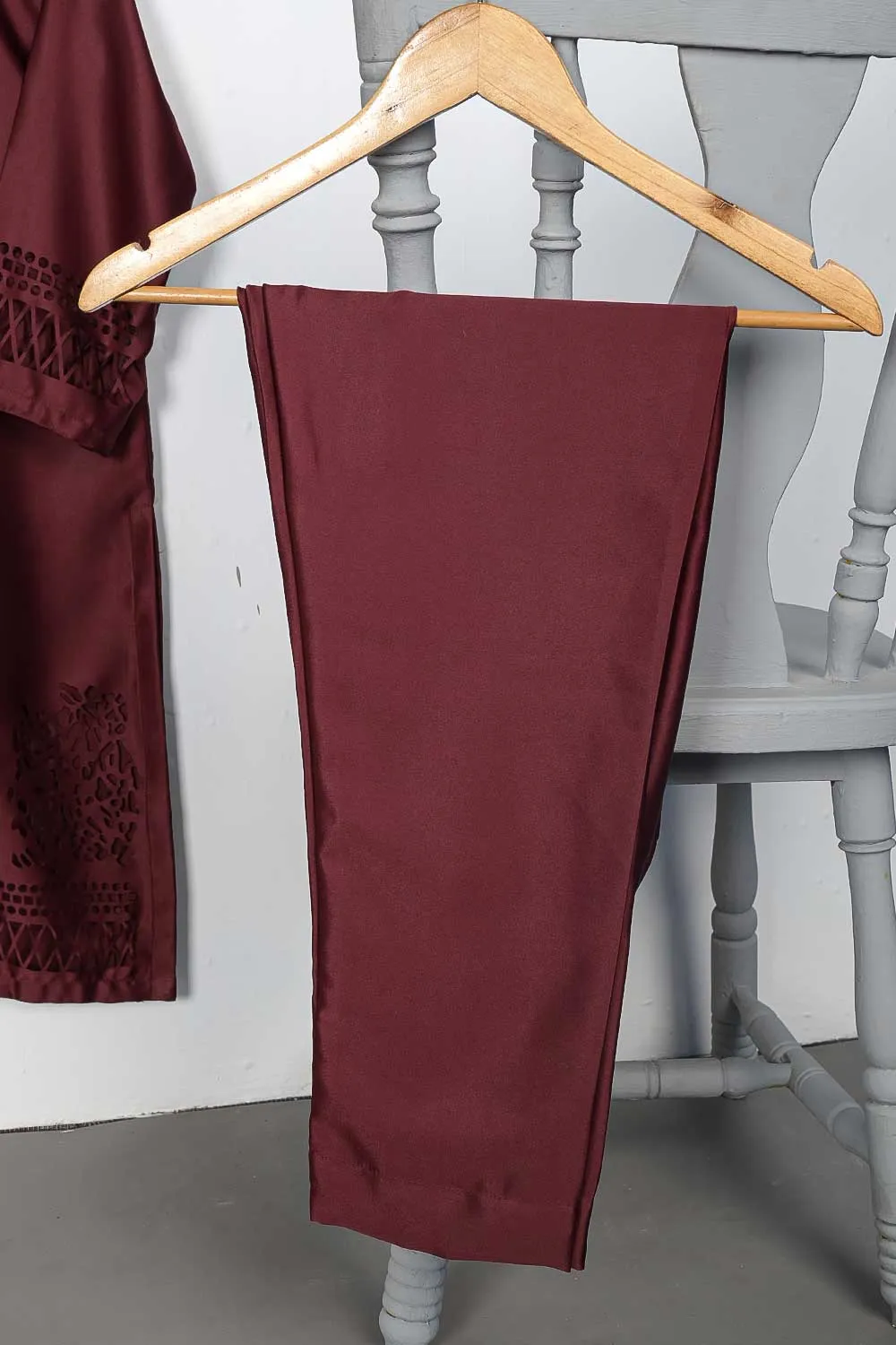 STP-074C-Maroon - 2Pc Silk Laser Cutwork With Silk Trouser