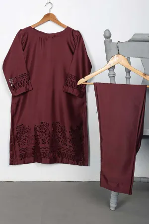 STP-074C-Maroon - 2Pc Silk Laser Cutwork With Silk Trouser