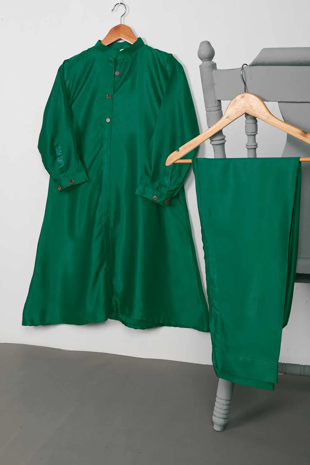 STP-075A-Green - 2Pc Silk Frock With Silk Trouser