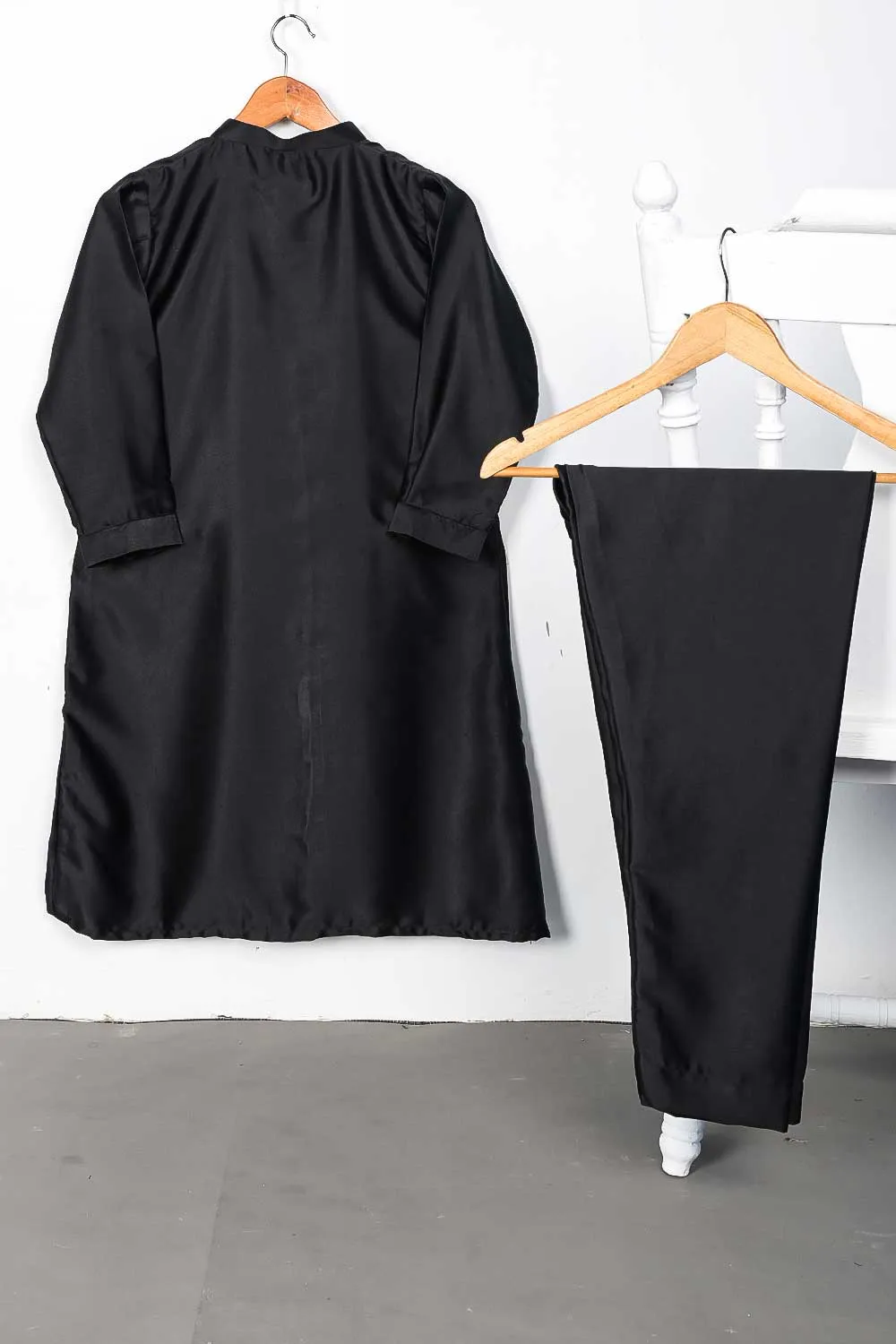 STP-075B-Black - 2Pc Silk Frock With Silk Trouser
