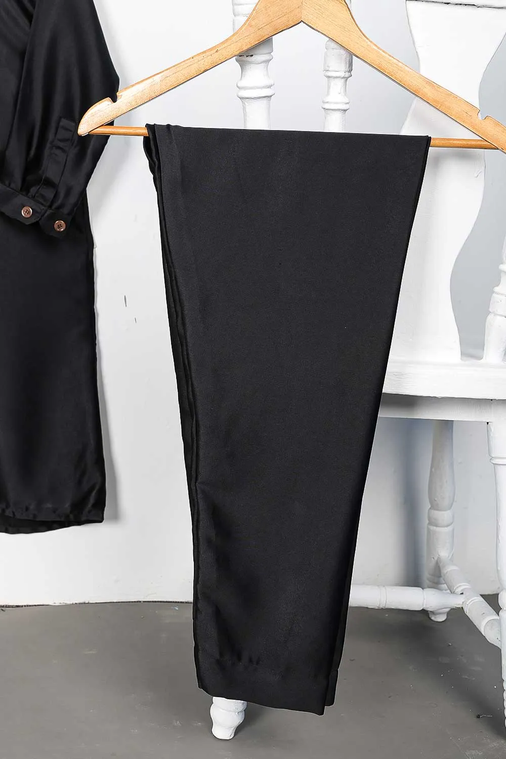 STP-075B-Black - 2Pc Silk Frock With Silk Trouser