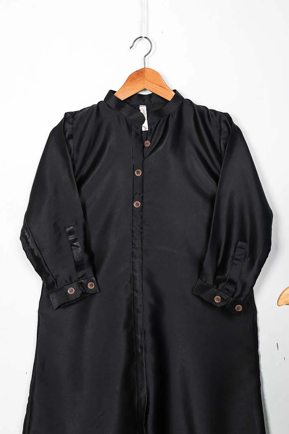STP-075B-Black - 2Pc Silk Frock With Silk Trouser