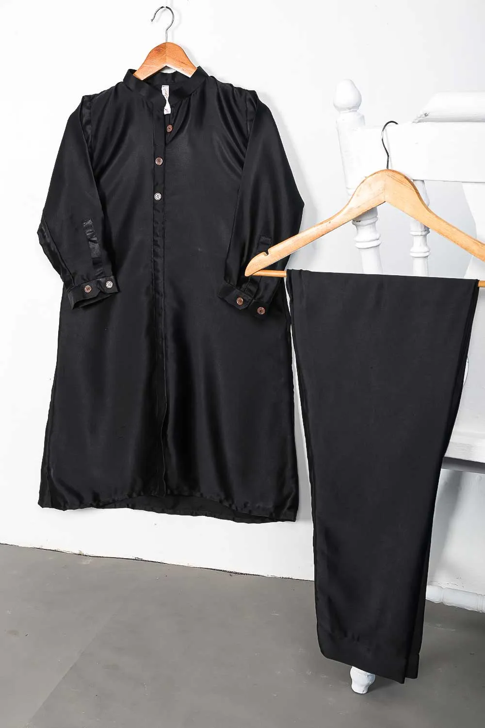 STP-075B-Black - 2Pc Silk Frock With Silk Trouser