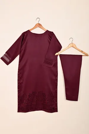 STP-187-Maroon - 2Pc Silk Laser Cutwork Dress