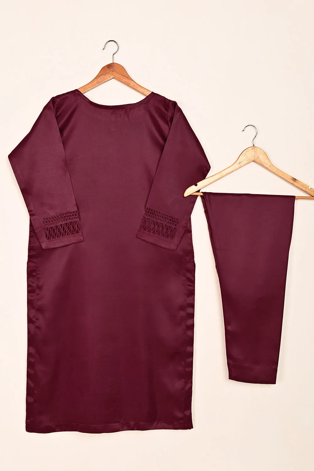 STP-187-Maroon - 2Pc Silk Laser Cutwork Dress