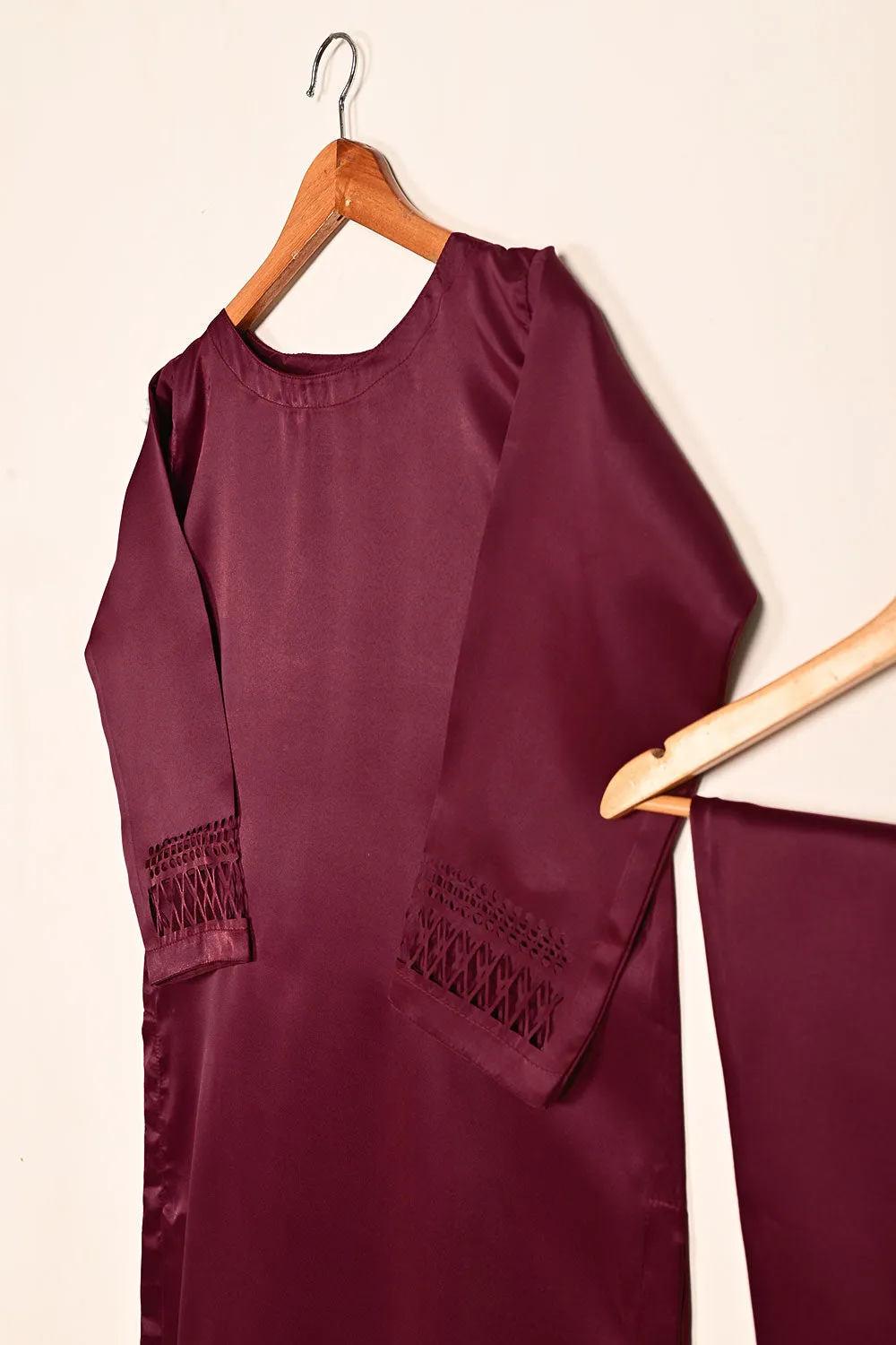 STP-187-Maroon - 2Pc Silk Laser Cutwork Dress