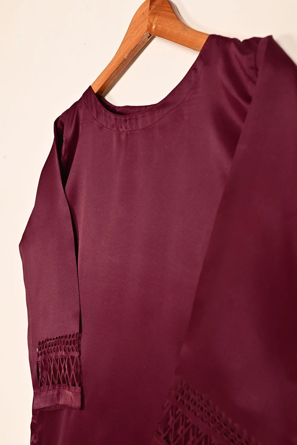 STP-187-Maroon - 2Pc Silk Laser Cutwork Dress