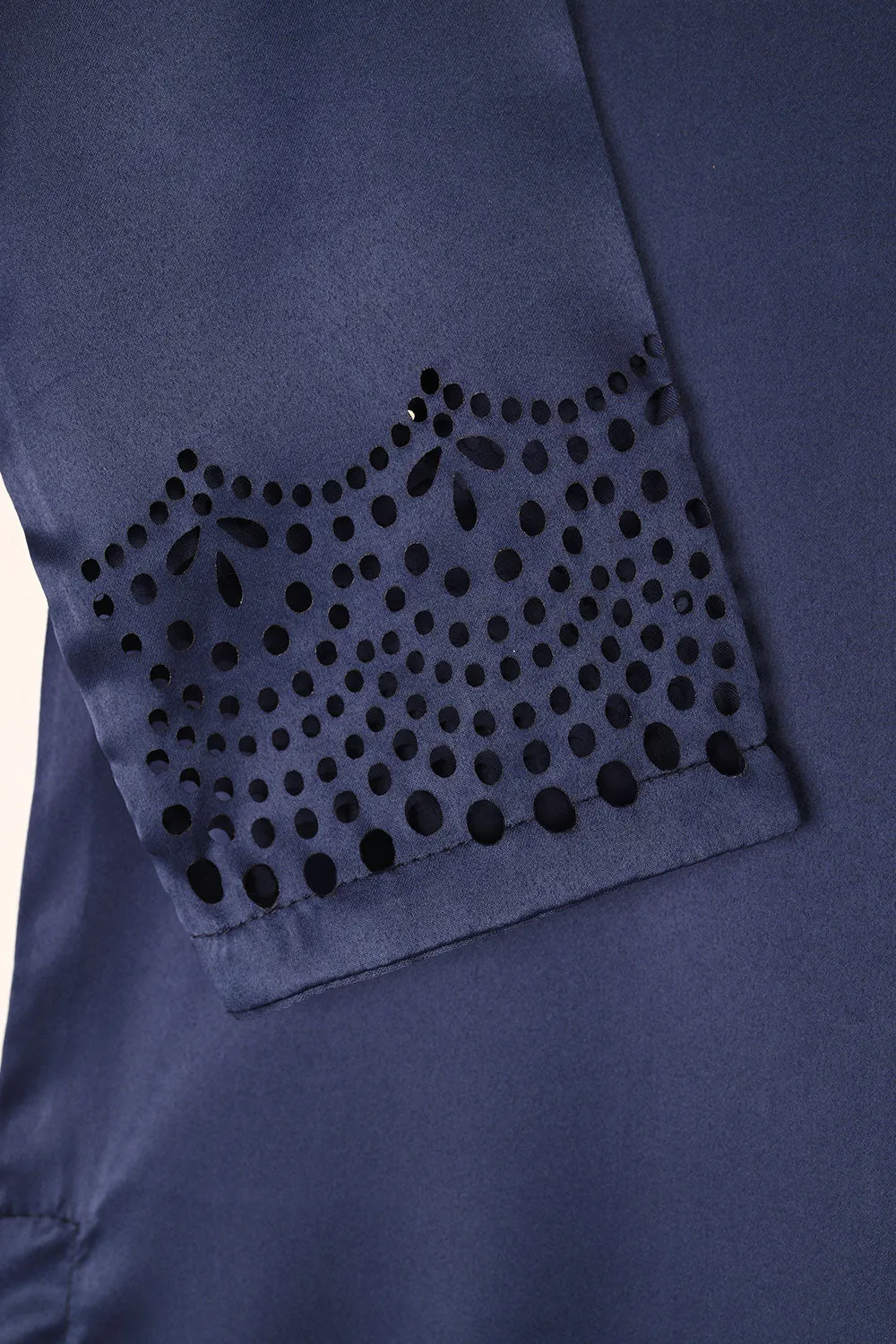 STP-188-Blue - 2Pc Silk Laser Cutwork Dress