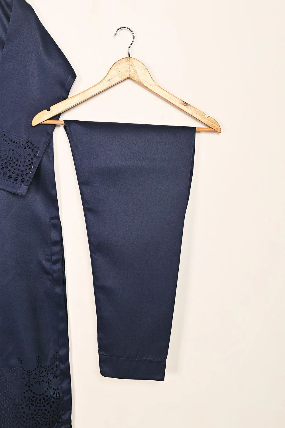 STP-188-Blue - 2Pc Silk Laser Cutwork Dress