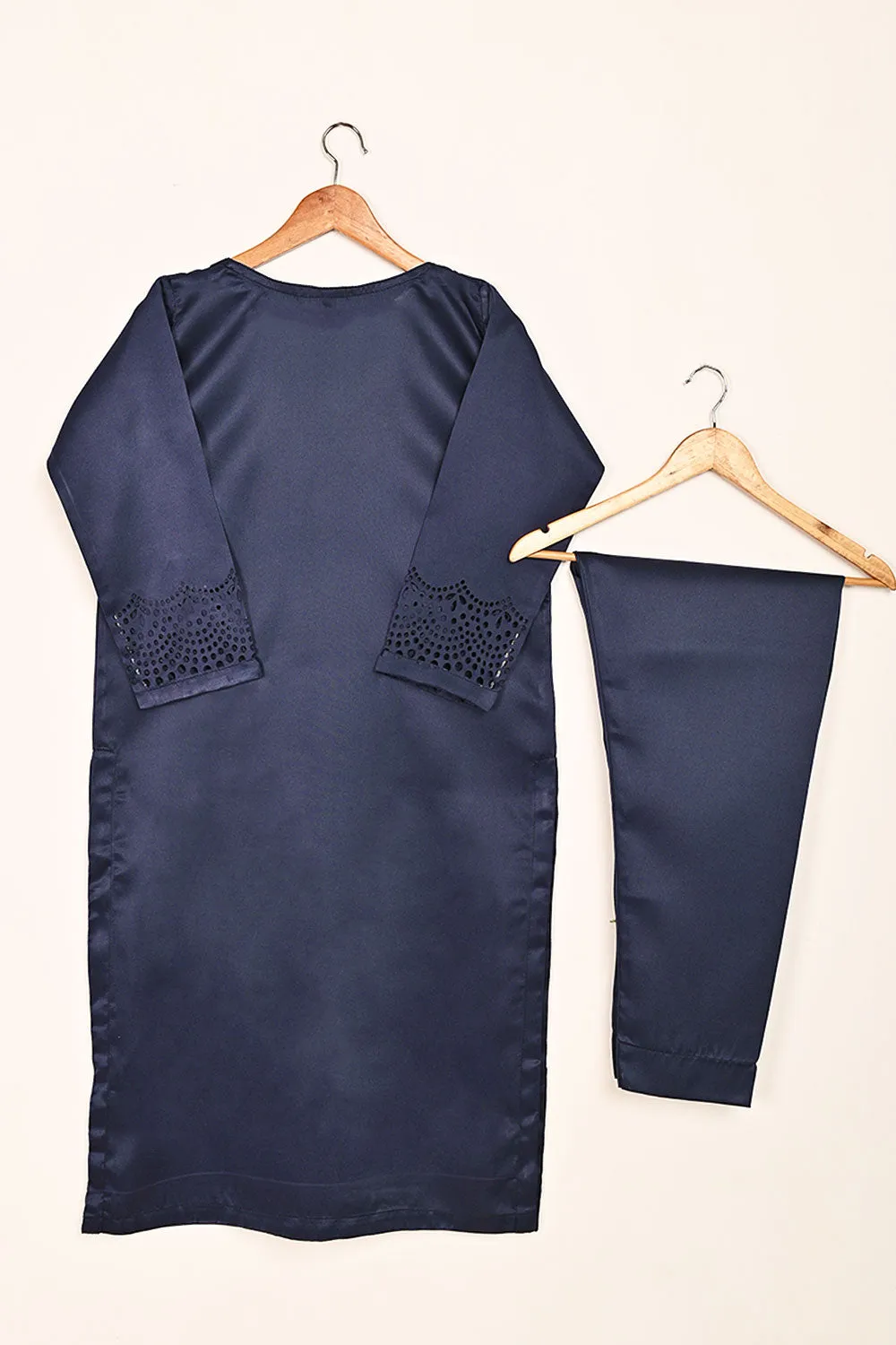 STP-188-Blue - 2Pc Silk Laser Cutwork Dress