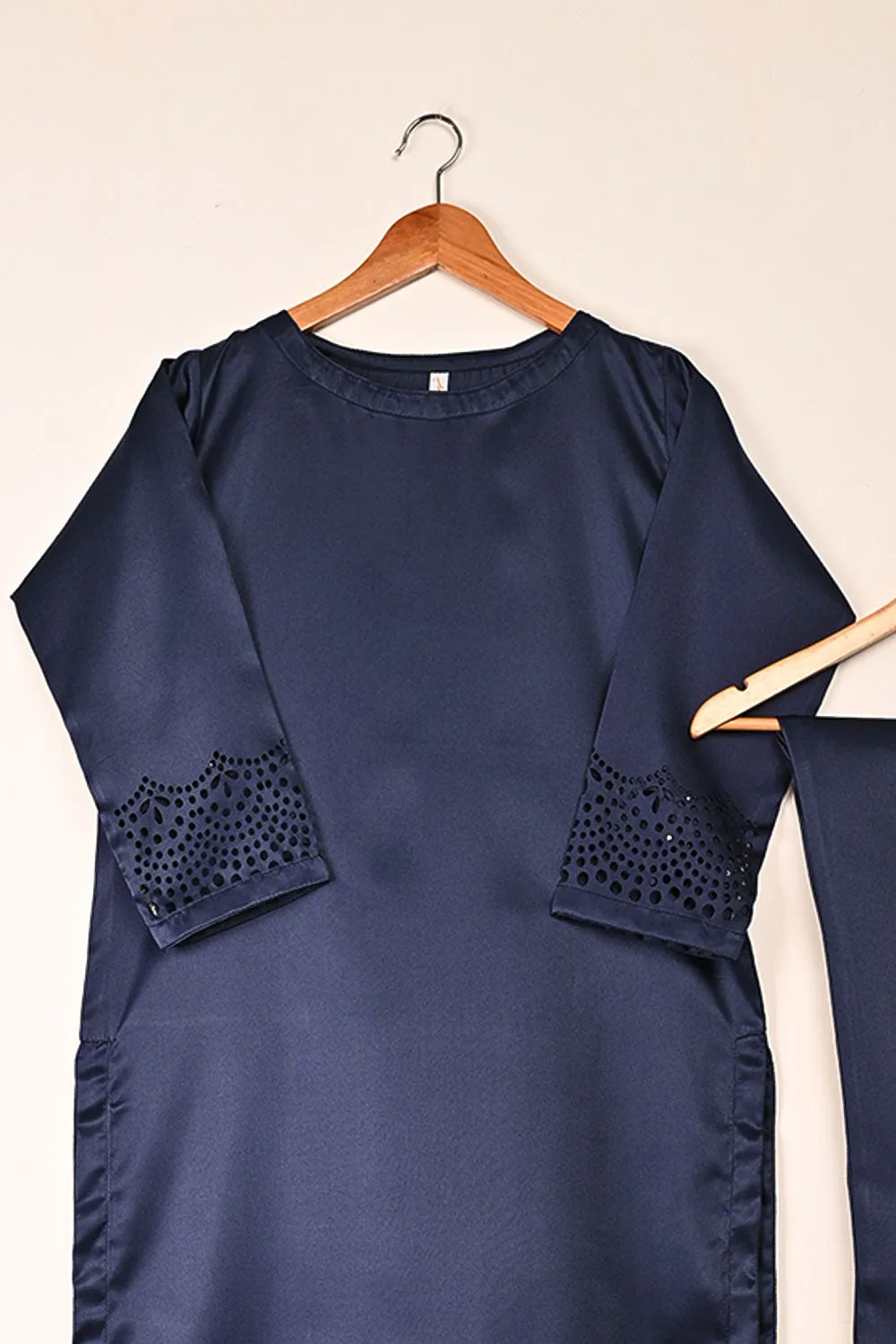 STP-188-Blue - 2Pc Silk Laser Cutwork Dress