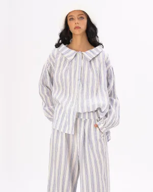 Striped Crinkled Button Up Peasant Shirt