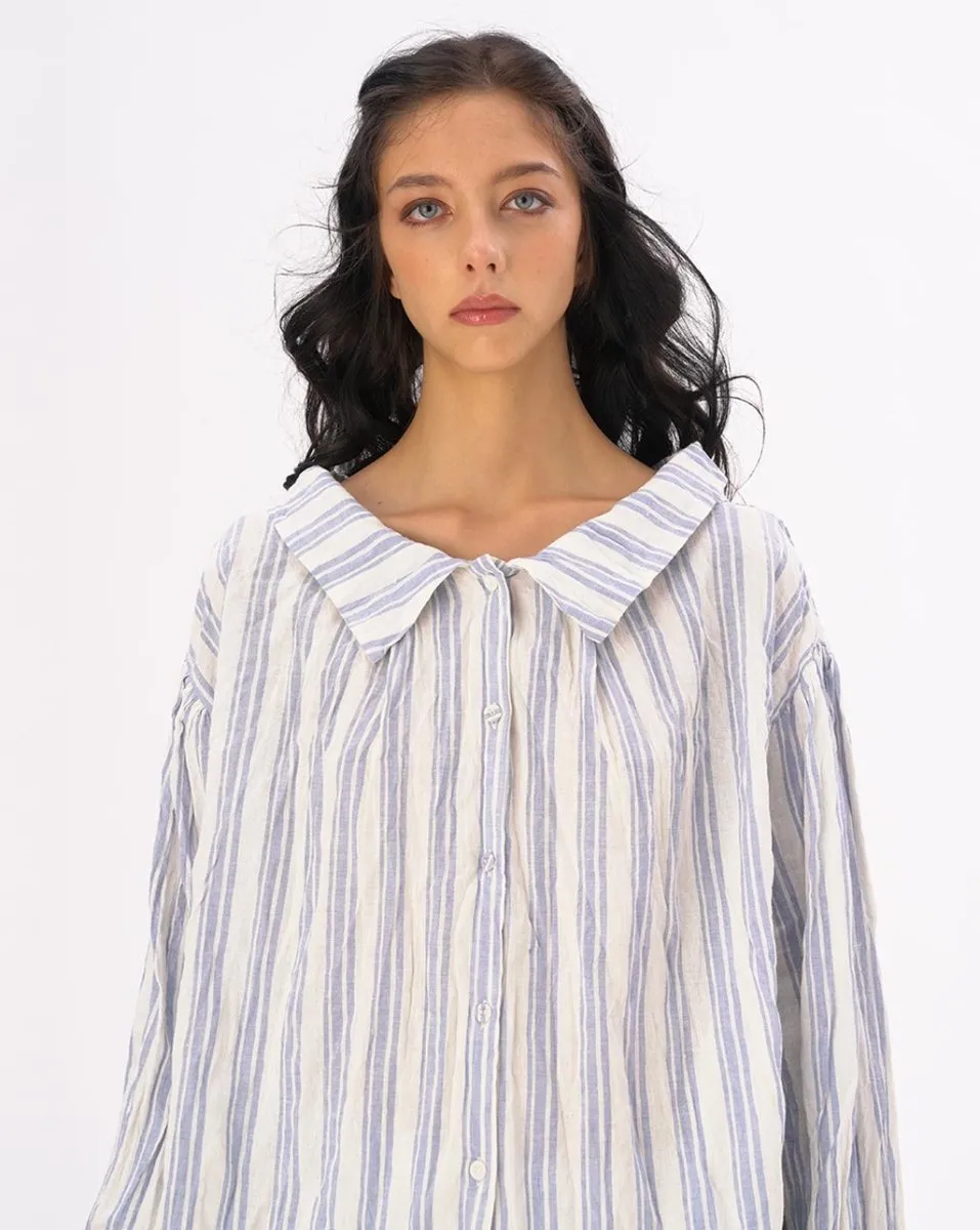 Striped Crinkled Button Up Peasant Shirt